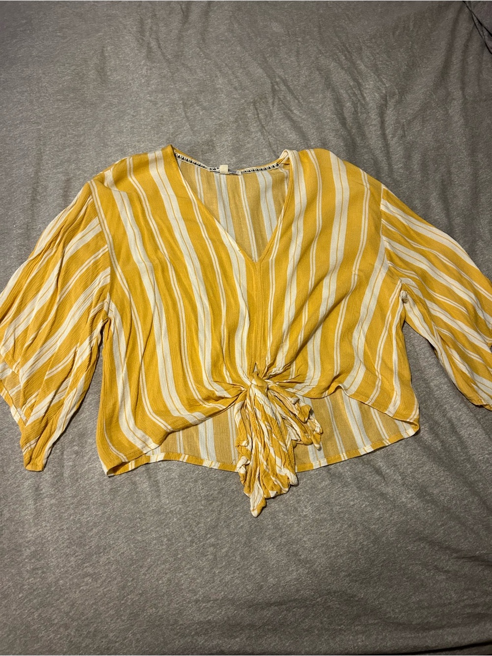 Flowy Boho Yellow Striped V-Neck Women's Top